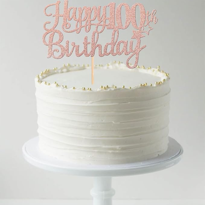1 PCS Happy 100th Birthday Cake Topper Glitter Cheers to 100 Years Cake Pick Number 100 Fabulous Cake Decoration for 100th Birthday Theme Party Decorations Supplies Rose Gold