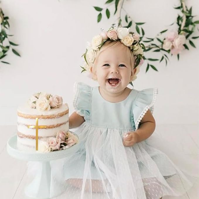 Rsstarxi 10 Pack Acrylic Cross Cake Topper Christian Baptism God Bless Cake Pick for First Communion Theme Baby Shower Birthday Party Cake Decorations Supplies Gold