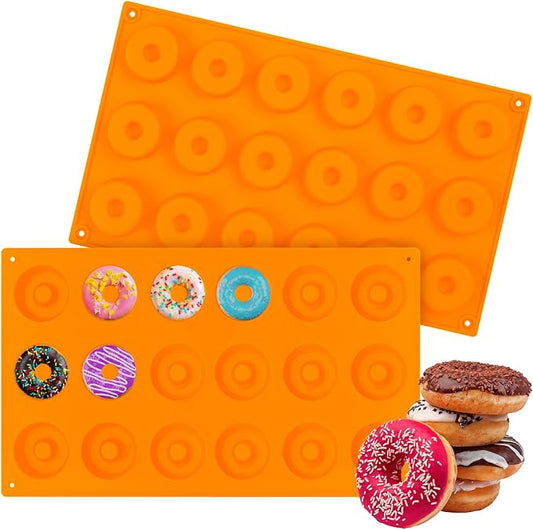 2er Pack Silicone Donut Mold - Non-Stick Silicone Doughnut Pan DIY Chocolate Baking Cookie Molds, Heat Resistant, Make Donut Cake Biscuit Bagels, BPA Free Dishwasher Safe (orange, 18 Cavities)