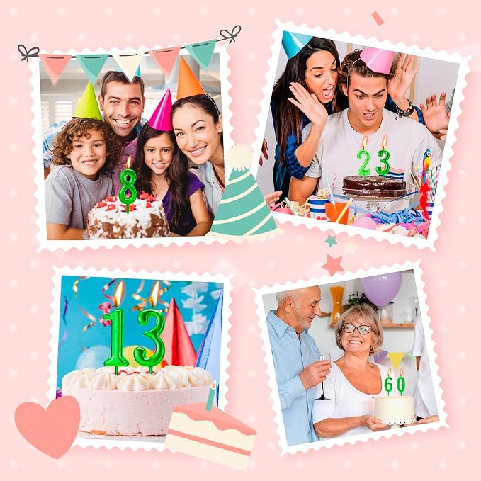 Beanlieve Green Numeral Birthday Candles - Cake Numeric Candles Number 0 1 2 3 4 5 6 7 8 9,Used for Cake Decoration on Birthday Parties and Wedding Anniversary Celebrations(10 Pieces)
