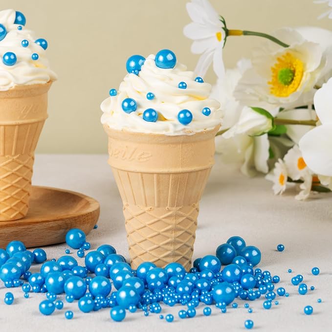 Royal Blue Sprinkles for Cake Decorating 3.5 Ounces Patriotic Edible Sugar Pearls Mixing Sizes for Cupcake Topper, Cookies, Ice Cream Toppings Cake Decorations for 4th of July Celebrations
