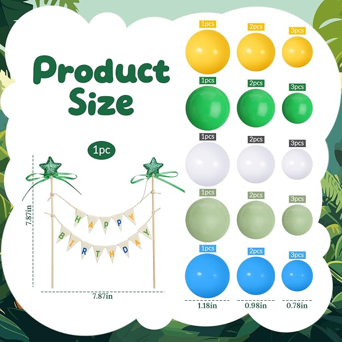 31 Pcs Happy Birthday Cake Topper Cake Bunting Topper Banner with Wood Pole Rainbow Garland with Bow Ribbon Balloon, Mini Cupcake Decor for Birthday Baby Shower (Green Dragon)