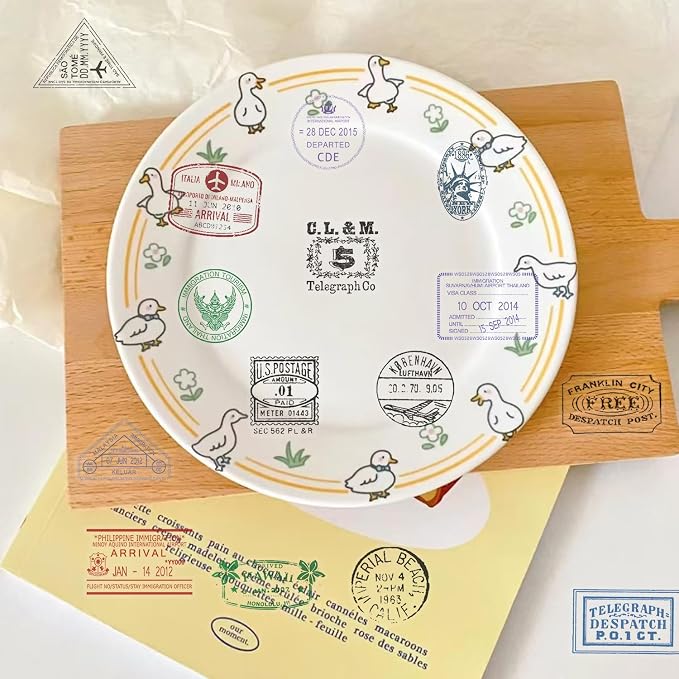 Vintage Postmark Stickers for Scrapbook, 50PCS PET Transparent Waterproof Stickers Pack for Water Bottles,Laptop,Scrapbook,Traval Themed Party Decorations