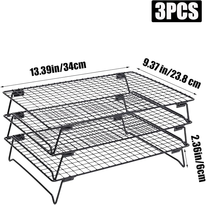 3 Pack Stackable Cooling Racks for Cooking and Baking Carbon Steel Cooling Rack with Collapsible Legs Nonstick Wire Rack for Cooling Cookie, Cake, Roasting, Grilling, Drying, 13.4" x 9.5"