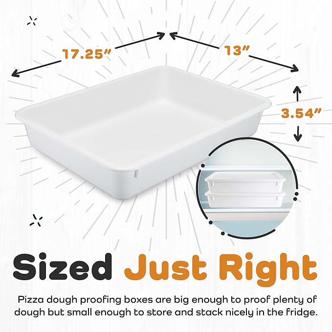 GSM Brands Pizza Dough Proofing Box - Stackable Commercial Quality Trays with Covers (17.25 x 13 Inches) - 2 Trays and 2 Covers