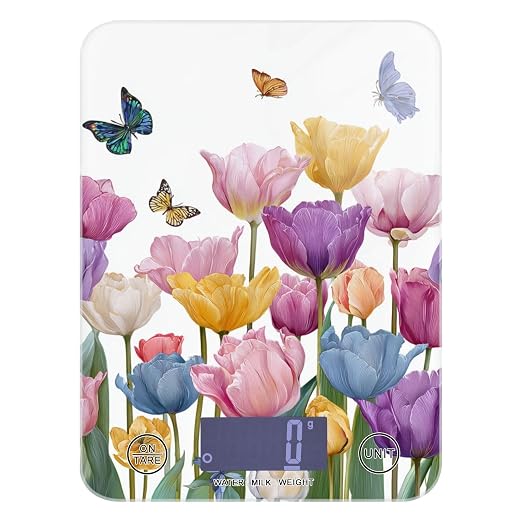 Food Scale Kitchen Scale for Baking Cooking Digital Food Weighing Measuring Scale Small Waterproof Electric Food Scale Light Pink Tulips Butterfly