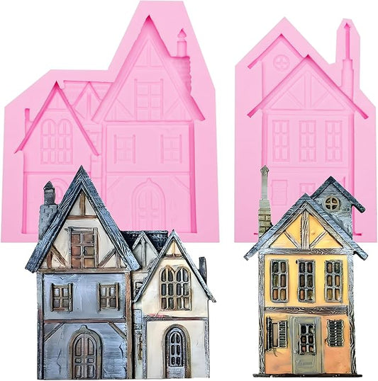 Vintage Buildings Fondant Mold,Victorian House Silicone Mold，House Chocolate Mold for Cake Cupcake Decorating and Crafts Native