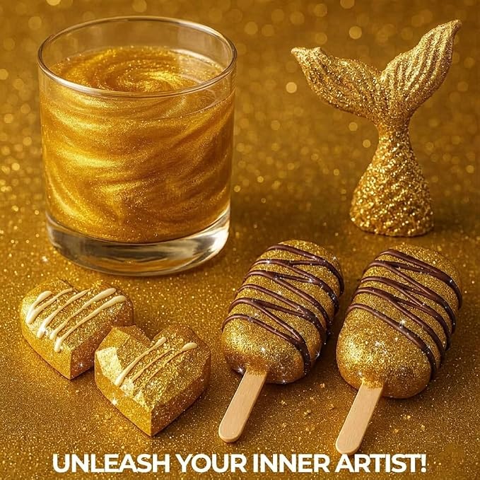Gold Edible Glitter for Drinks 20g - Gold Edible Glitter for Cakes Cocktails Cake Decoration Sprinkles - Gold Luster Dust for Cocktail & Cake Topper Chocolate Baking Decorating Fondant Cookies - Drink Shimmer Spray Flakes - Food Grade Vegan, Kosher, Ha...