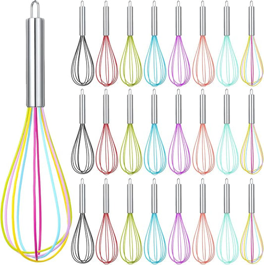 Domensi 24 Pcs 12 Inch Whisks Bulk for Cooking Silicone Whisks Non Scratch Stainless Steel Egg Beater Colorful Coated Metal Heat Resistant Egg Beaters for Valentines Day Party Favor Gift Supplies