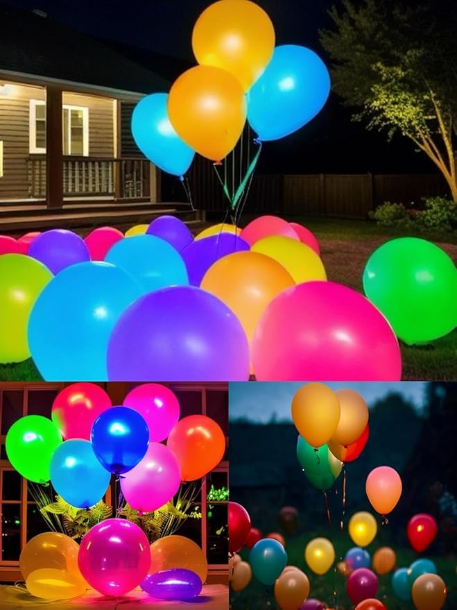 GIFTEXPRESS 50Pcs 12" Light Up Balloons - 50 Multicolor Latex Balloons with 50 LED Lights - 48 hours Super Bright Glow in Dark Balloons for Neon Party and Birthday Decoration New Year Countdown Party