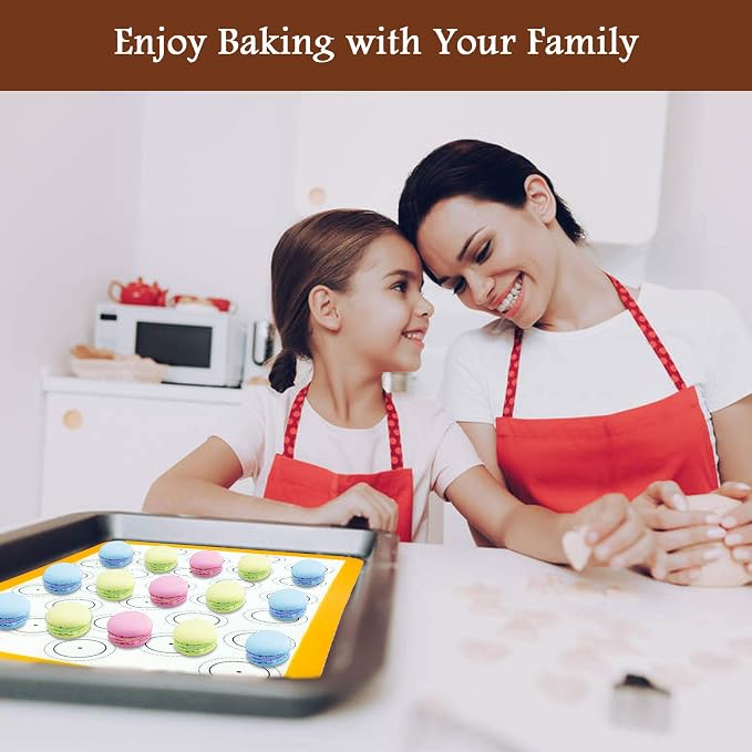 Macaron Baking Kit Silicone Mat(22 Pcs Set), Macaron Baking Supplies, Baking Set of 2 Half Sheet Macaron Silicone Mats (16.5"x11.5"), 14 Piping Tip, 2 Piping Bag,2 Bag Tie, 2 Coupler