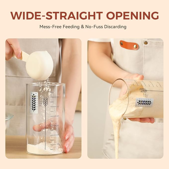 Sourdough Starter Jar Kit, 24 OZ Wide Mouth Sour Dough Starter Jars Glass, Sourdough Bread Baking Supplies, Sourdough Tools for Beginners and Pro, 1 Pack