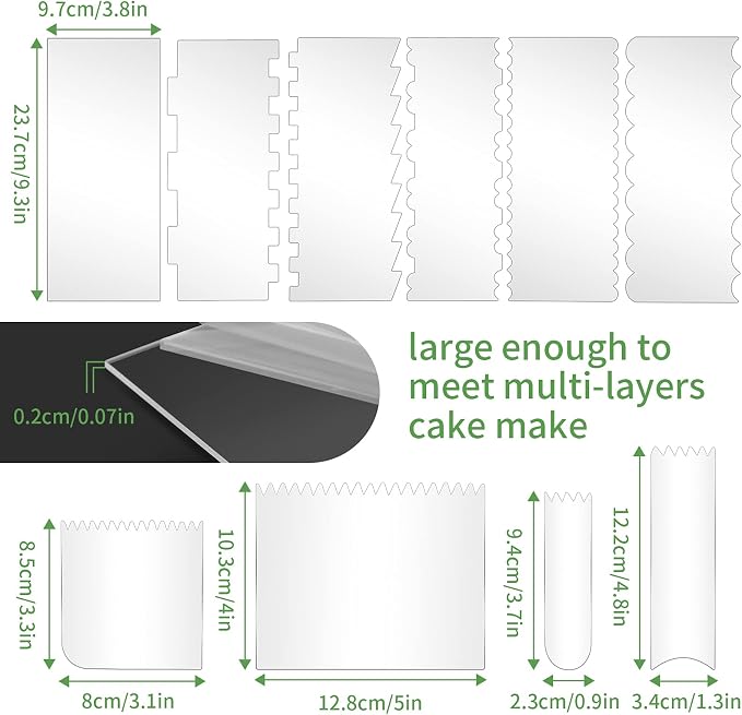 10 PCS Cake Scraper Smoother Set, Acrylic Cake Smoother For Icing 6PCS with 11 Patterns Edge and 4 Soft Plastic Cake Frosting Smoother Scraper, Icing Smoother For Cream Cake Decorating