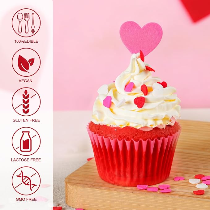 Valentines Sprinkles for Baking, 7oz Pink White and Red Heart Sprinkles for Cake Decorating, Valentine Sprinkles for Cookies, Cake, Cupcake, Ice Cream, Strawberries Toppings