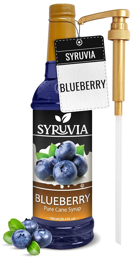 Syruvia Blueberry Syrup, Flavored Syrup for Drinks, Lemonades, Iced Teas, and Desserts – 25.4 fl oz - with Pump