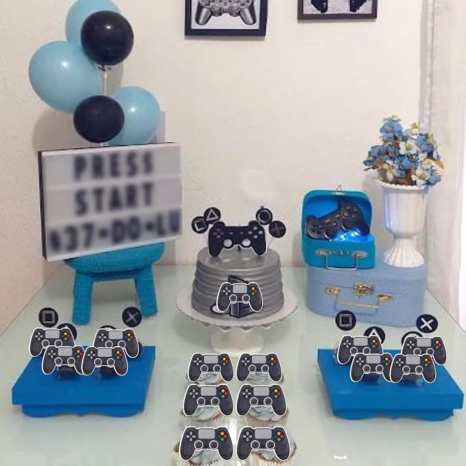 60 PCS Edible Video Game Controllers Cupcake Toppers Wafer Paper Game On Controllers Cake Decorations Edible GamePad Cupcake Picks for Baby Shower Kids Boys Girls Gamer Birthday Party Supplies