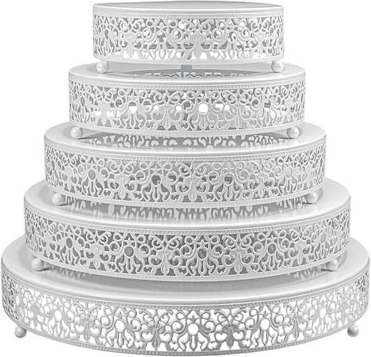 Wenqik 5 Pcs Metal White Cake Stand 16/14/12/10/8 Inch Round Cake Holder Display for Dessert Table Cookies Fruit Serving Tray Cupcake Pastry Riser for Wedding Birthday Party and Events