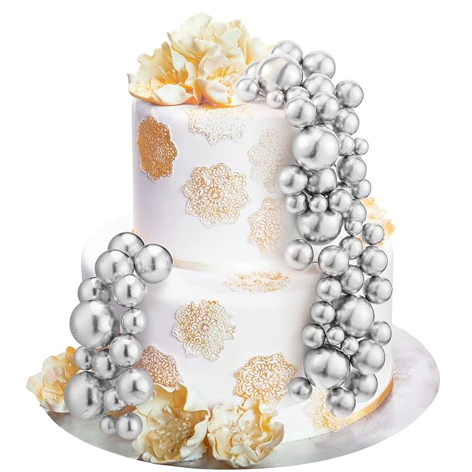 108 Pcs Balls Cake Topper DIY Cupcake Insert Foam Balloons for Cake Baking Wedding Anniversary Birthday Decoration(Silver,Multi Sizes)