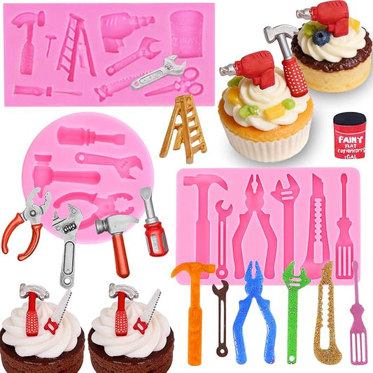 Hand Hardware Tools molds for chocolate, Fondant Molds, Mini Pliers Construction Tools Cake Decorating Silicone Molds (3 Pcs) for Cookies, Marzipan, Candy, Chewing Gum, Clay Resin, Soap