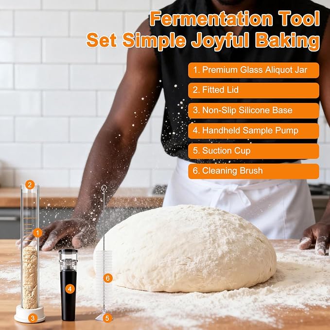 Sourdough Aliquot Jar Kit - 10 Inch Glass Rise Measuring Tube, Pump, Silicone Base & Cleaning Brush, Precision Dough Fermentation Tracker