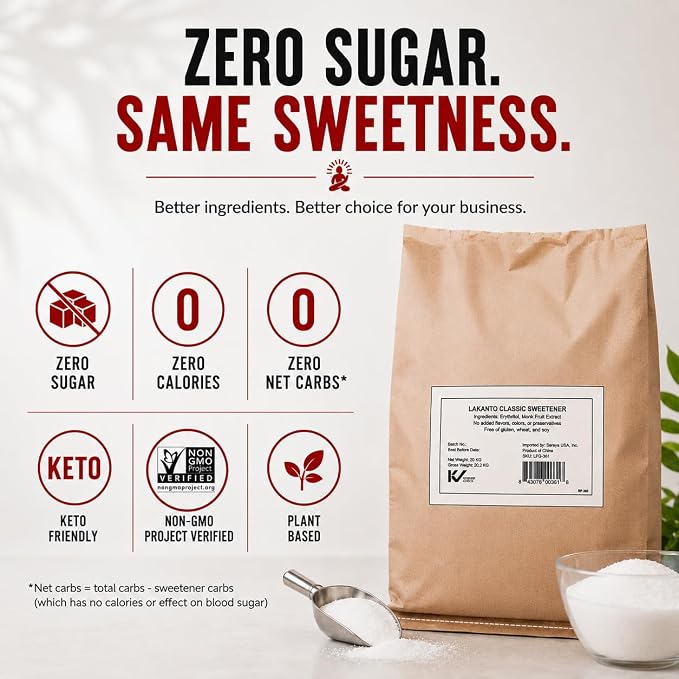 Lakanto Bulk Classic Monk Fruit Sweetener with Erythritol - Bulk White Sugar Substitute, Baking, Extract, Sugar Replacement (Classic White - 20 kg)