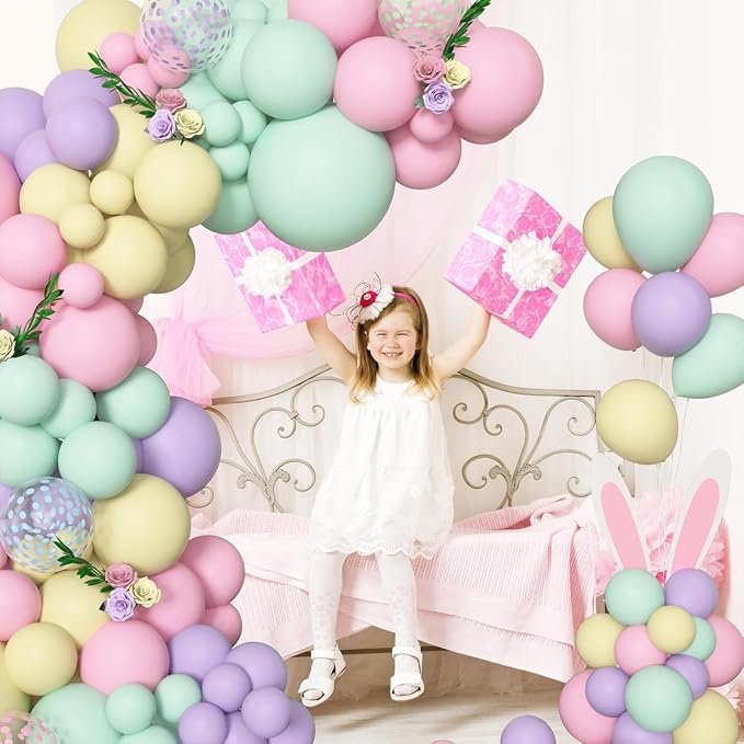 Archloon 156pcs Pastel Balloons Garland Arch Kit, Different Sizes 18 12 10 5inch Pastel Pink Yellow Green Purple Confetti Balloons for Spring Baby Shower Wedding Wildflower Birthday Party Decorations