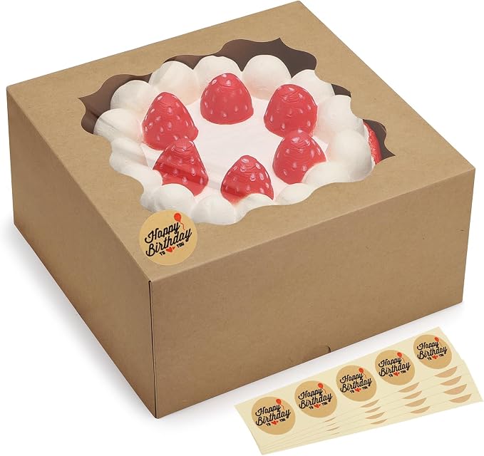 Eupako 10x10x5-Inches-Cake-Boxes-with-Window-25pcs-Brown-Bakery-Boxes for Pies, Cookies, Pastries, Chocolates, Birthday Party, Wedding