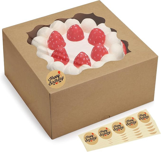 Eupako 10x10x5-Inches-Cake-Boxes-with-Window-25pcs-Brown-Bakery-Boxes for Pies, Cookies, Pastries, Chocolates, Birthday Party, Wedding