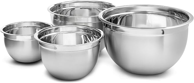YBM HOME Heavy Duty Professional Stainless Steel Mixing Bowl – Commercial Grade Deep Prep & Serving Bowl for Baking, Cooking, Dough Mixing & Food Prep, Dishwasher Safe, Set of 3, 5, 6.5, 10 Quarts