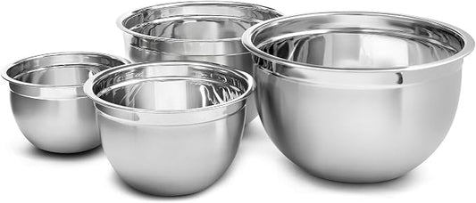 YBM HOME Heavy Duty Professional Stainless Steel Mixing Bowl – Commercial Grade Deep Prep & Serving Bowl for Baking, Cooking, Dough Mixing & Food Prep, Dishwasher Safe, Set of 3, 5, 6.5, 10 Quarts