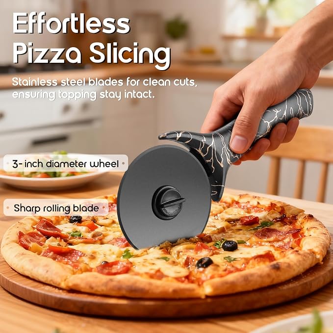pizza cutter wheel with Removable and Washable Blade - Perfect for pizza Rolls, Pastry, Cheese, and cakes - Easy to Clean and Replace - Non-slip Grip for Smooth Cutting 8.47 Inches (White)
