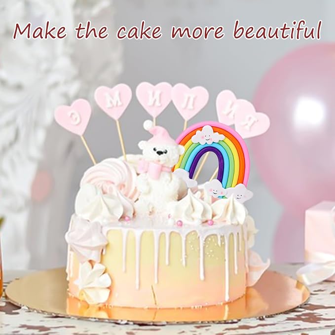 Soft Pottery Rainbow Cake Topper - Colorful Rainbow Theme Cake Decoration Supplies for Birthday Party and Wedding