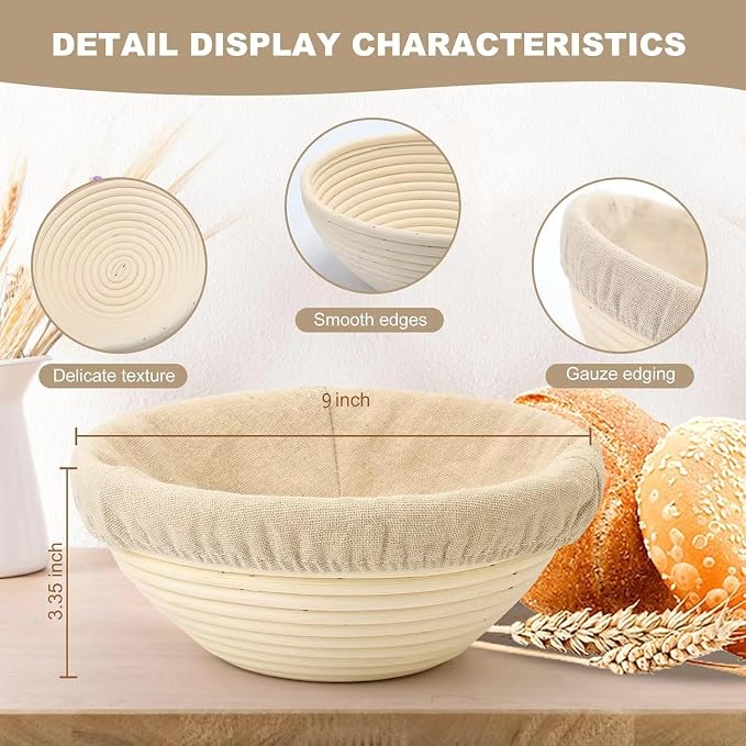 Banneton Bread Proofing Basket, 2 Pack 9inch Round Sourdough Banneton Baskets, Banneton Bread Basket for Sourdough Baking Supplies
