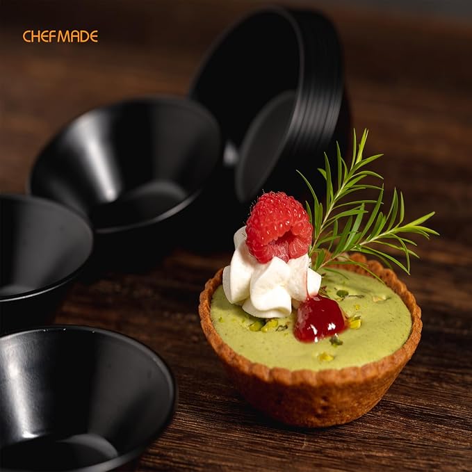 CHEFMADE Mini Egg Tart Pan Set, Non-Stick 3 Inch 12Pcs Round Tart Molds for Baking, Mini Baking Pans for Egg Tarts, Cupcakes, Quiche, Oven & Air Fryer Safe (Black)