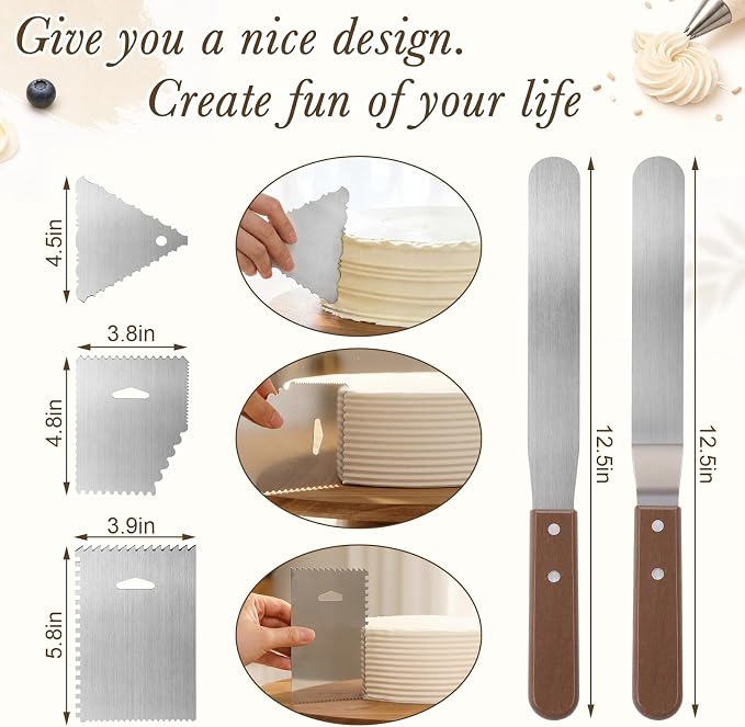 Gisafai 16 Inch Acacia Rotating Cake Stand Rustic Wood Pedestal Stands Turntable with 2 Icing Spatulas 3 Smoothers Wooden Cupcake Dessert Display for Wedding Party Decoration