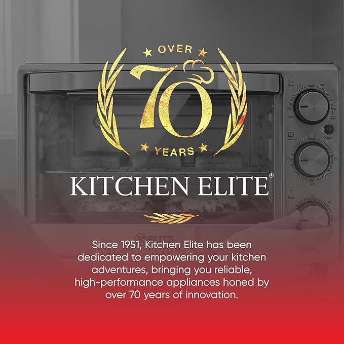 Kitchen Elite Toaster Oven, Compact Countertop Appliance with Bake Tray, Wire Rack, Adjustable Timer, and Temperature Control, Stainless Steel