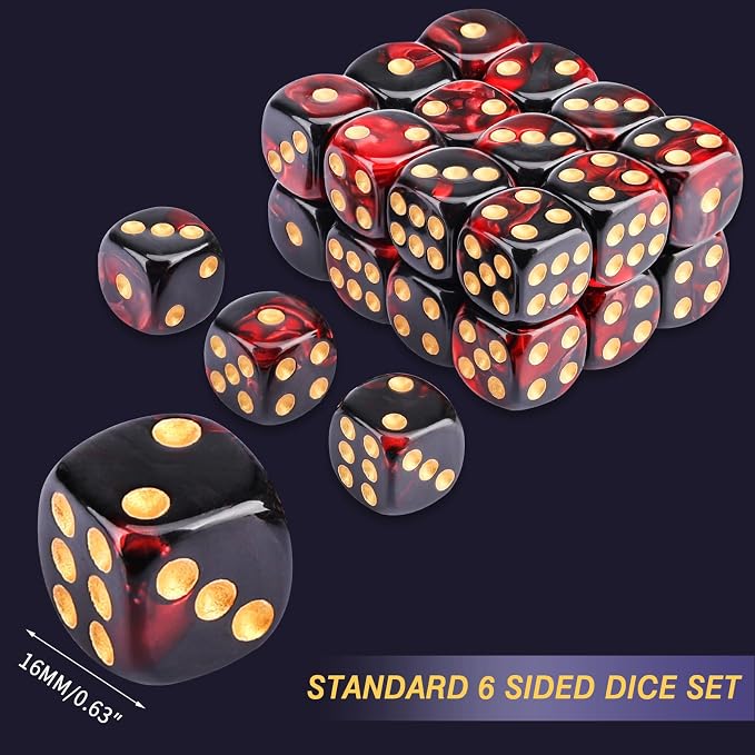 24 of Pack 16MM 6 Sided Dice Set,Two Colours D6 Game Dice Set, 6 Sided Standard Dices for Yahtzee, Bunco or Teaching Math,with Portable Dice Pouch(Red and Black)