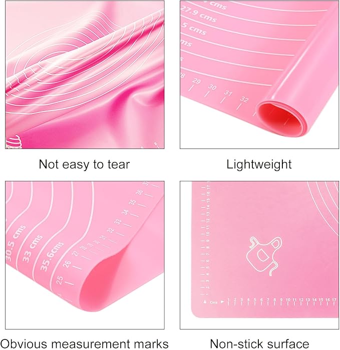 uxcell Silicone Baking Mat, 20 x 28 Inch Non Stick Pastry Mat Sheet, Counter Mat Reusable Oven Baking Mat for Pastry Rolling Dough with Measurements, Pink
