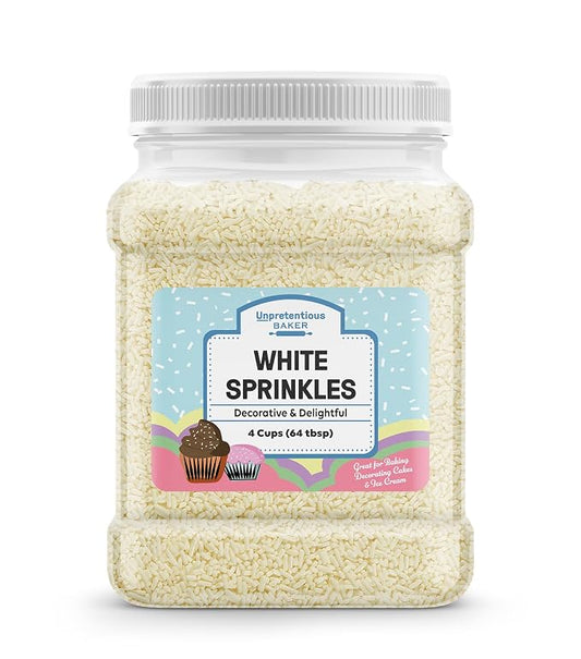 Unpretentious White Sprinkles, 4 Cups, Jimmies, Decorative Dessert Topping, Festive & Fun