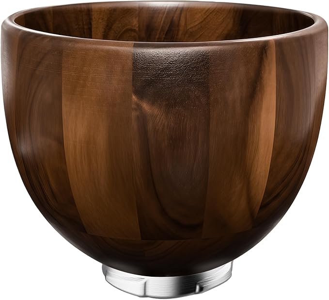Premium Walnut Wood Mixing Bowl Compatible with KitchenAid 4.5 & 5 QT Tilt-Head Models, Handmade Natural Walnut Wooden Bowl with Stainless Steel Locking Base | 5QT