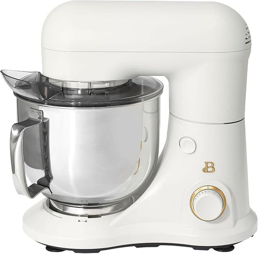 IT'S BRAZILIAN Beautiful 5.3 Qt Stand Mixer, White Icing with Flat Beater, Dough Hook, Balloon Whisk