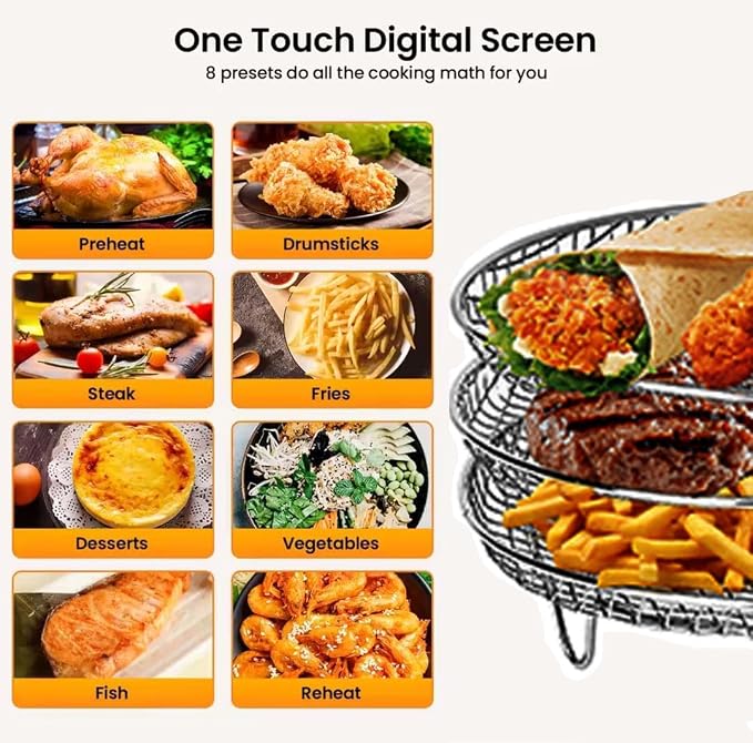 3 layer Square Air Fryer Rack, Stainless Steel Dehydrator, Air Stainless Steel Dehydrator Grill Enhanced Airflow Design Air Fryer Rack for Chicken Wings Vegetables Dual Cakes (Circle Set)
