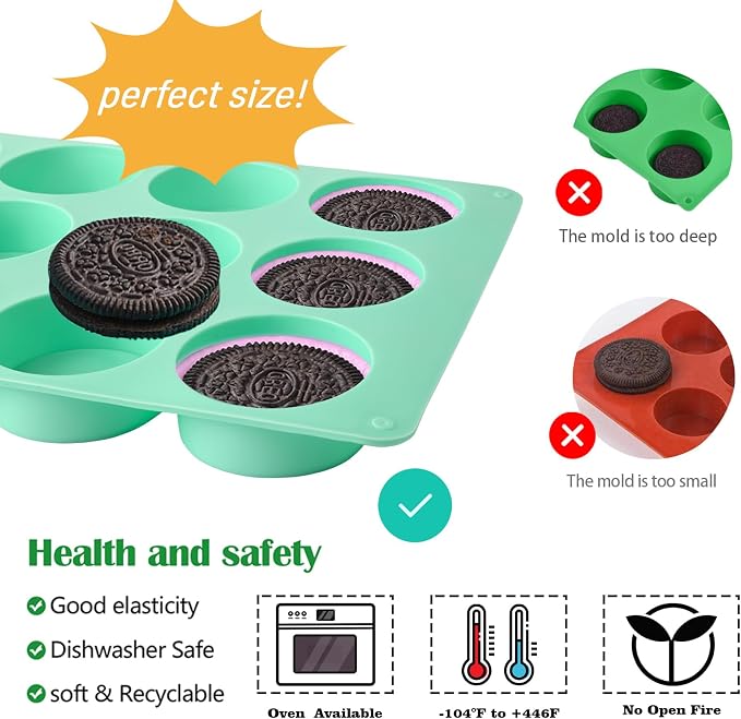 Actvty Chocolate Cover Cookie Silicone Molds, New Size 12-Cavity Round Silicone Molds for Chocolate Cover, Cylinder Baking Mold for Candy Mini Cakes Jelly Baking（2 Pack）
