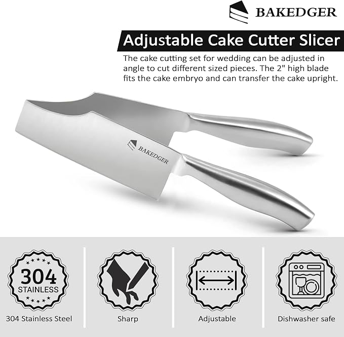 Cake knife slicer and cutter server stainless steel serving knife for Birthday party Wedding and all the Events Pie slicer Pastries Divider Desserts Lever, Patent Pending