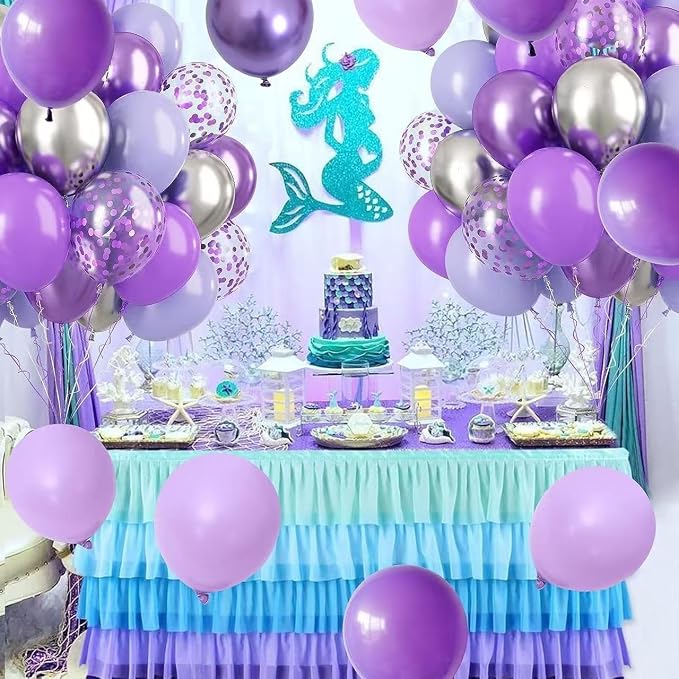 144Pcs Purple Silver Balloon Arch Garland Kit, 18/12/10/5 Inch Lavender Latex Metallic Confetti Silver Balloon Garland For Birthday Wedding Anniversary Graduation Engagement Baby shower Decorations