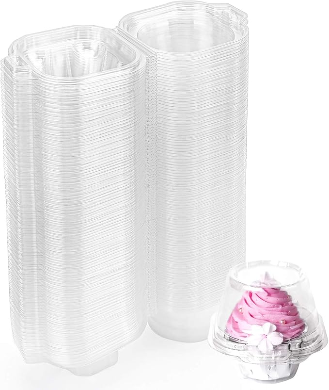 Hedume 120 Pack Individual Cupcake Container, BPA-Free Clear Plastic Single Deep Dome Stackable Individual Cupcake Box for Wedding, Party