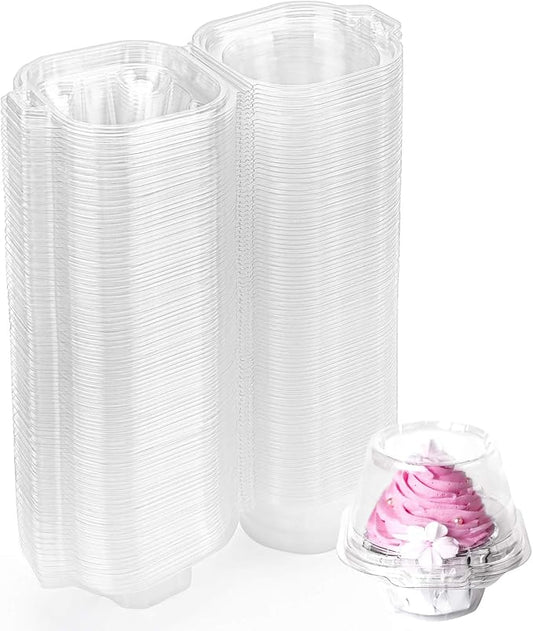 Hedume 120 Pack Individual Cupcake Container, BPA-Free Clear Plastic Single Deep Dome Stackable Individual Cupcake Box for Wedding, Party