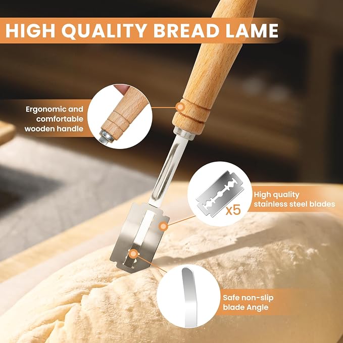 Kikcoin 9" & 10" & 10" Banneton Bread Proofing Basket Set, Round & Oval Banneton Basket for Sourdough Baking, Baking Supplies with Linen Liner, Bread Lame & Dough Scraper, Sourdough Proofing Tools