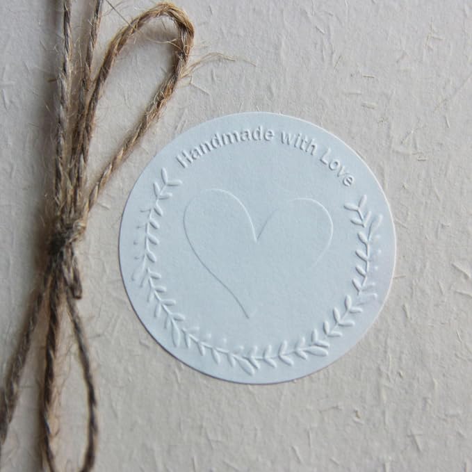 100x Embossed Made with Love Sticker Handmade Sticker Made with Love Label Handmade Label Shop Stickers Homemade Gifts Happy Mail Package Stickers Small Business Labels