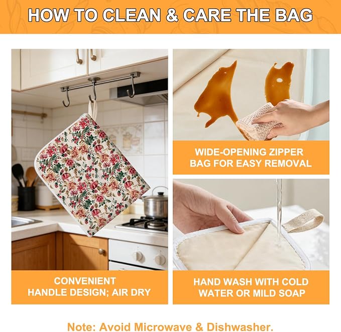 2-Pack Beeswax Lining Bread Bags for Bread Freshness 13"x17" | Reusable Beeswax Bread Bag for Sourdough, Floral Bees wax Bread Bags for Homemade Bread with Zipper